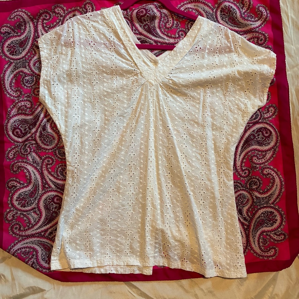 Vintage White Eyelet V-Neck Blouse